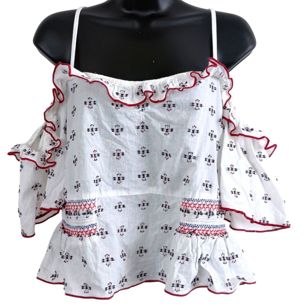 h&m divided off shoulder cropped fairycore white, red, blue women's blouse l